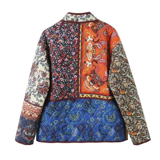 Giacca imbottita donna vintage patchwork floreale – Cappotto cotone con imbottitura, stile casual e warm streetwear