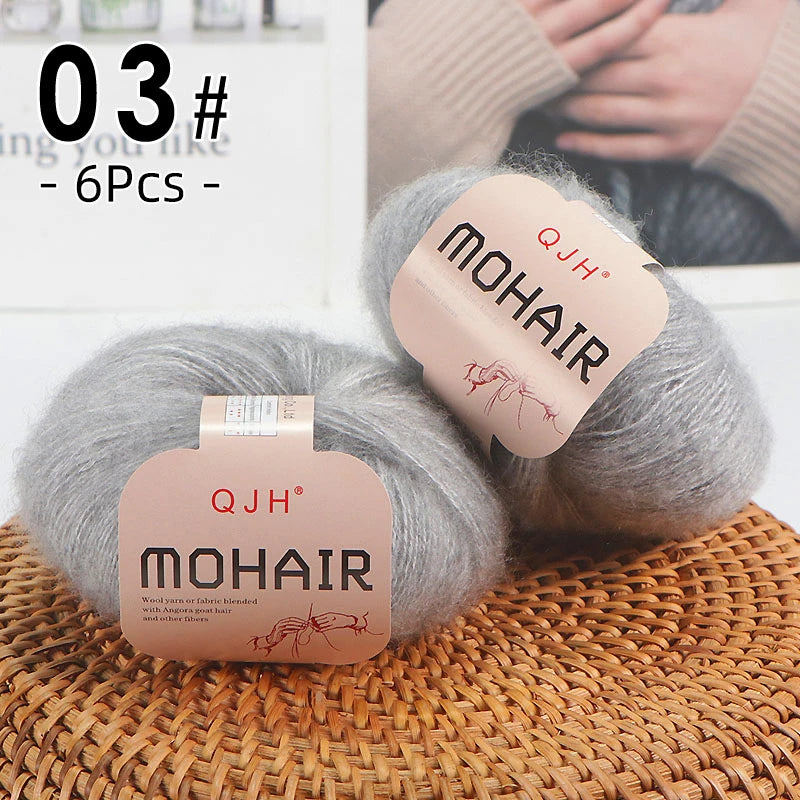 Set 6 gomitoli filato mohair morbido – lana angora effetto fluffy per maglioni, sciarpe, shawl fai-da-te