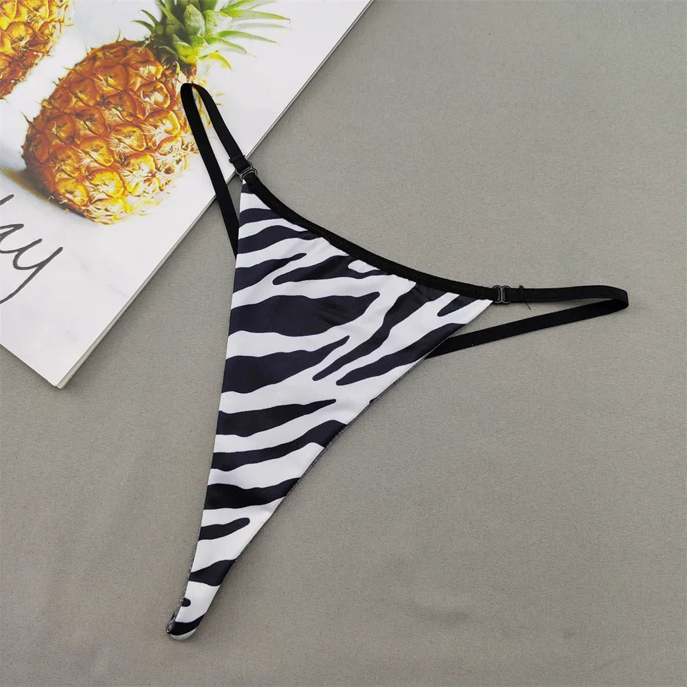 Perizoma sexy a due strati in cotone con schiena a T, da donna, a vita bassa, con stampa zebra/serpente/leopardo, senza cuciture