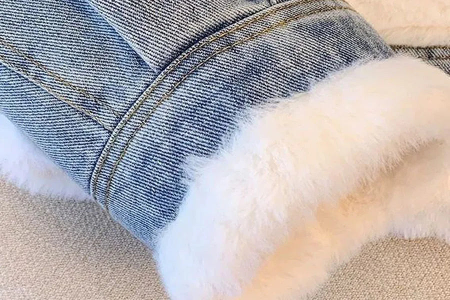 Giacca denim imbottita con pile fissato 2025 – giubbotto baggy da donna con colletto alto e interno caldo