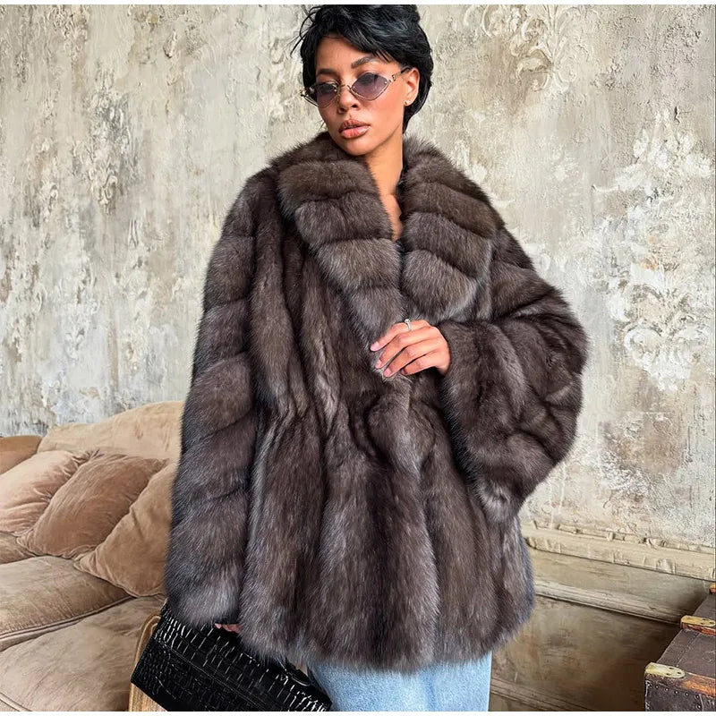 Cappotto lungo in pelliccia sintetica con colletto a revers – giacca maxi donna calda e lussuosa per l'inverno 2025