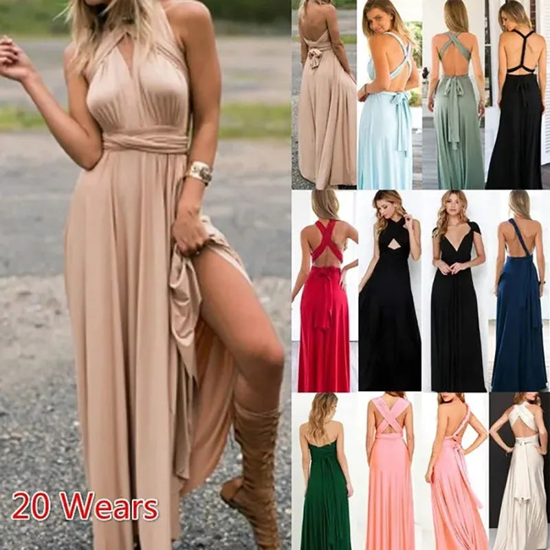 Abito Lungo Multiway Donna con Scollo a V – Vestito Trasformabile Elegante