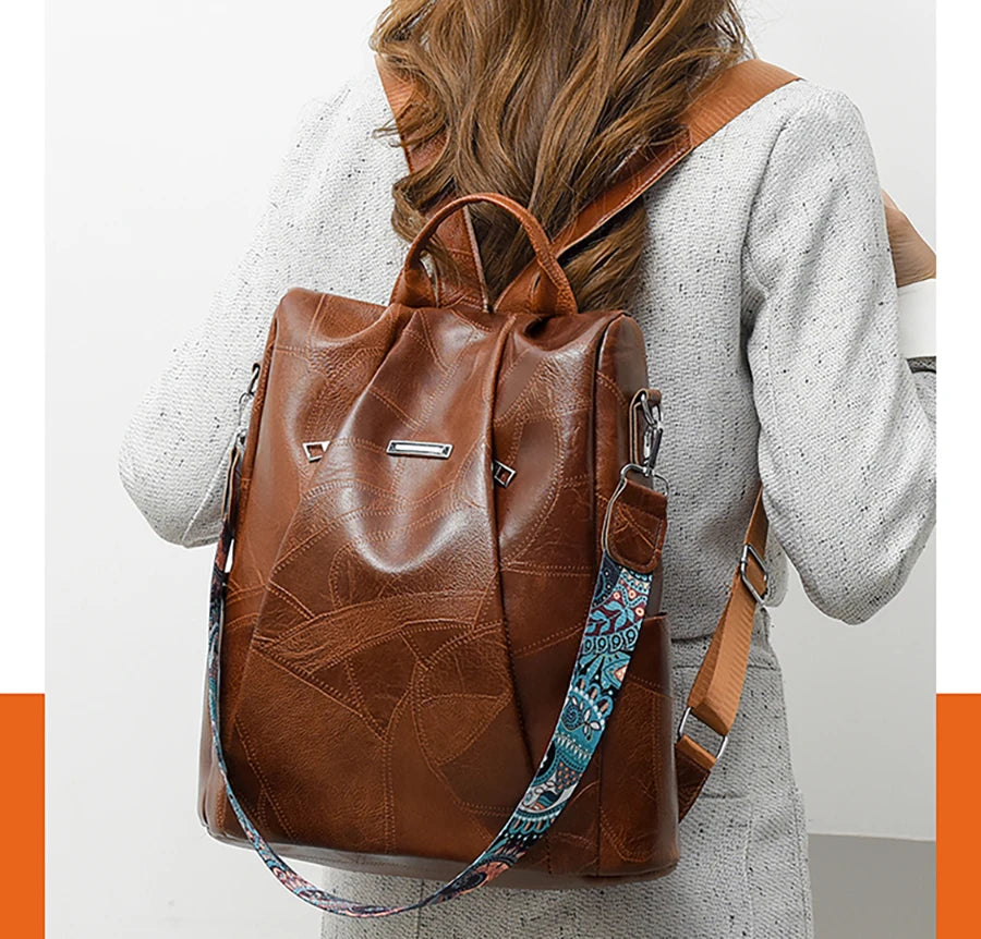 Zaino donna in pelle sintetica PU grande capacità – backpack anti-furto retrò per scuola, viaggio e uso quotidiano