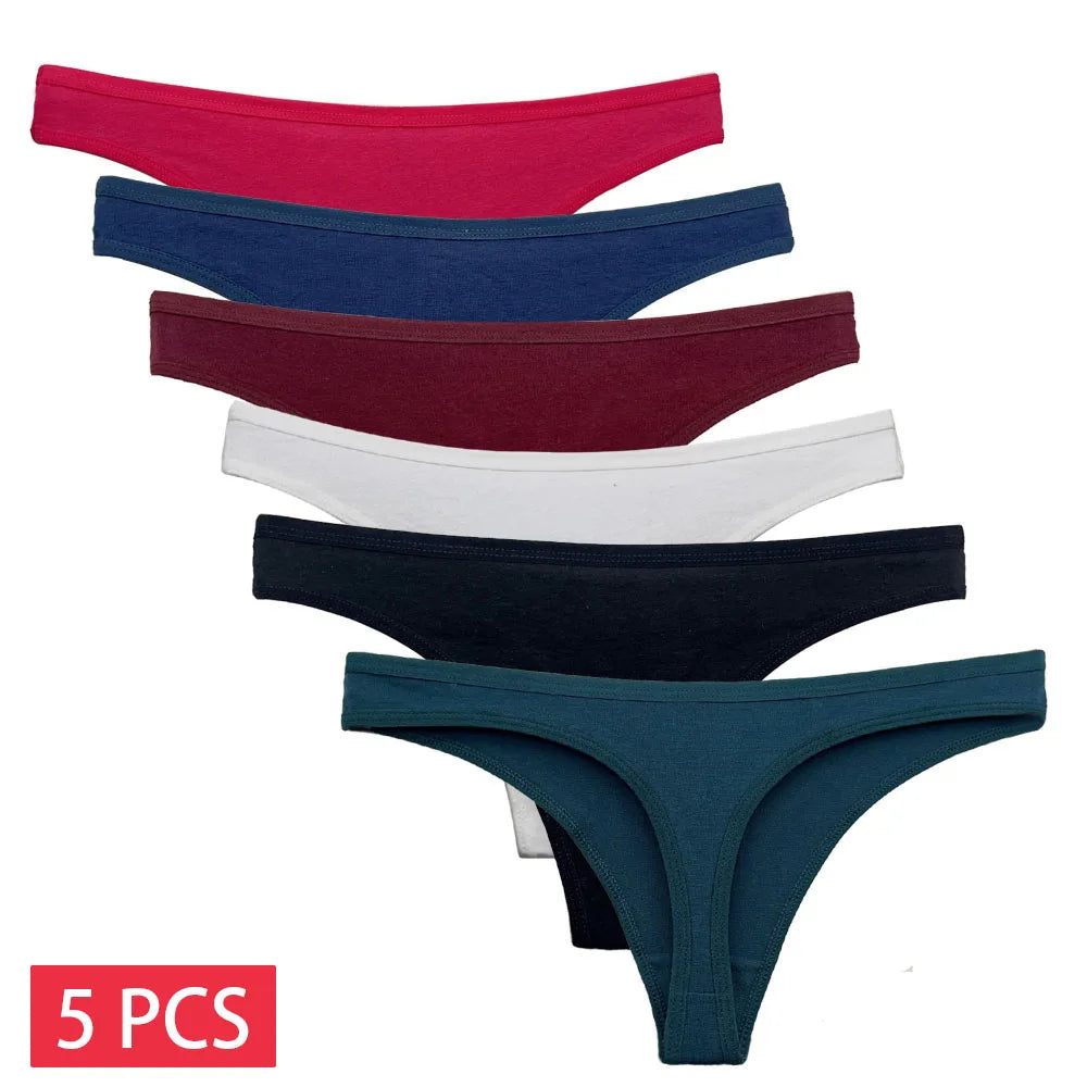 Set 5 pezzi perizomi donna in cotone – G-string low-waist comfort quotidiano, lingerie solid color