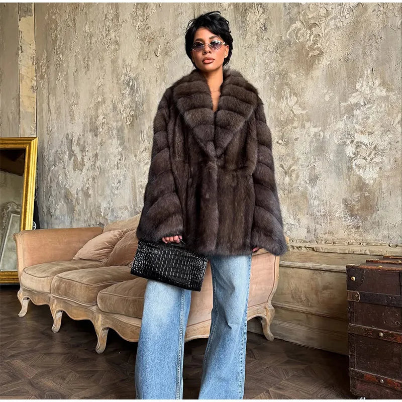 Cappotto lungo in pelliccia sintetica con colletto a revers – giacca maxi donna calda e lussuosa per l'inverno 2025