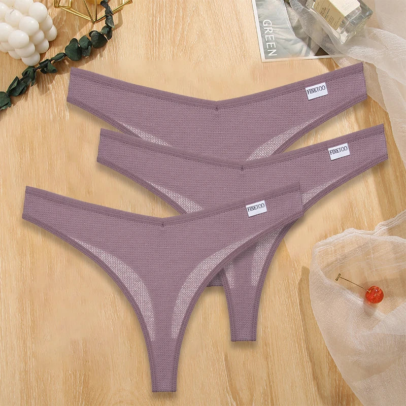 Set 3 pezzi perizomi donna G-string in cotone waffle a vita bassa – underwear sexy comfort quotidiano