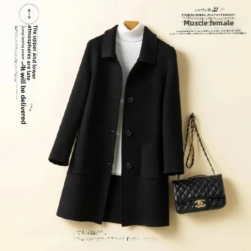 Cappotto in lana donna – Overcoat doppio lato, taglio medio, stile elegante per autunno e inverno