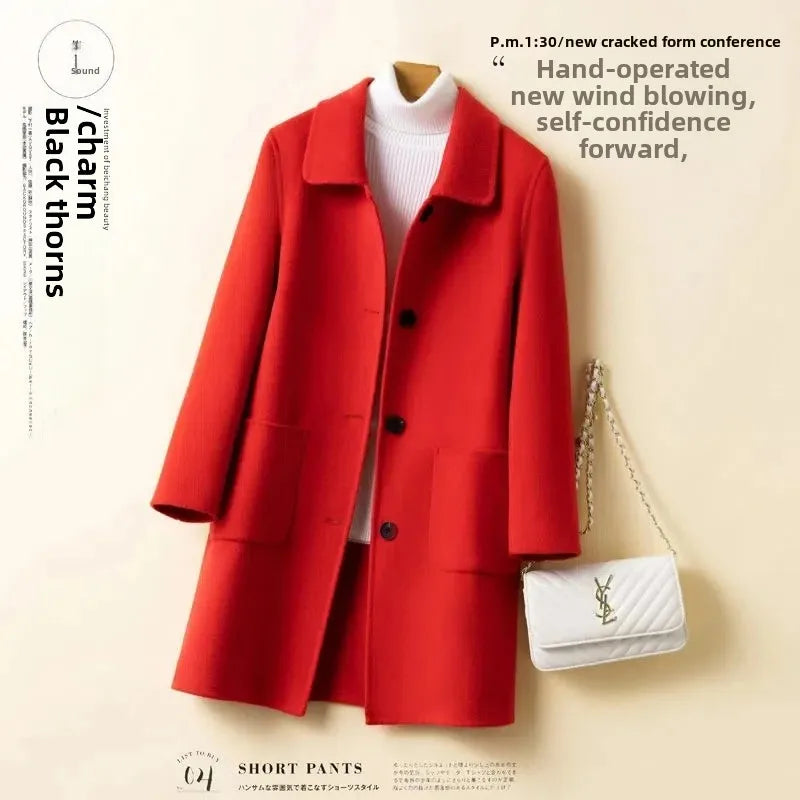 Cappotto in lana donna – Overcoat doppio lato, taglio medio, stile elegante per autunno e inverno