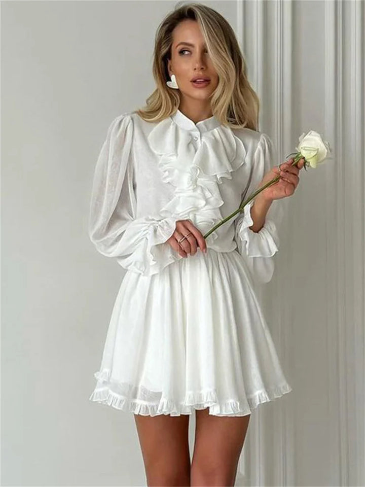 Abito bianco elegante mini con volant e leggero – 2025