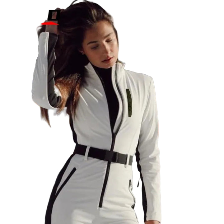 Tuta da sci donna manica lunga impermeabile e antivento – tuta intera patchwork elegante per snowboard e sci invernale