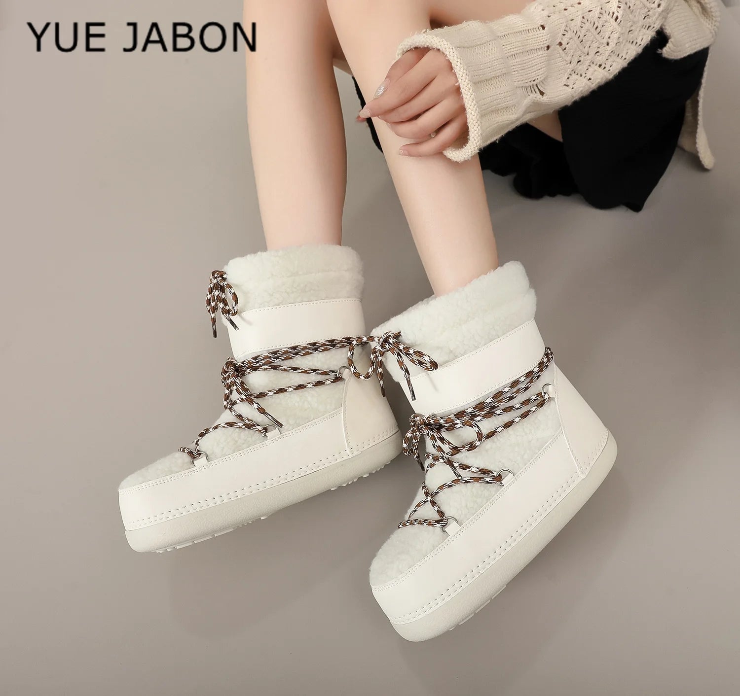Stivali da neve donna con plateau – snow boots invernali warm windproof ankle-boots con punta tonda, piattaforma alta e stile sci