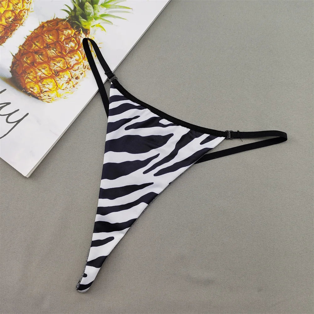 Perizoma sexy a due strati in cotone con schiena a T, da donna, a vita bassa, con stampa zebra/serpente/leopardo, senza cuciture