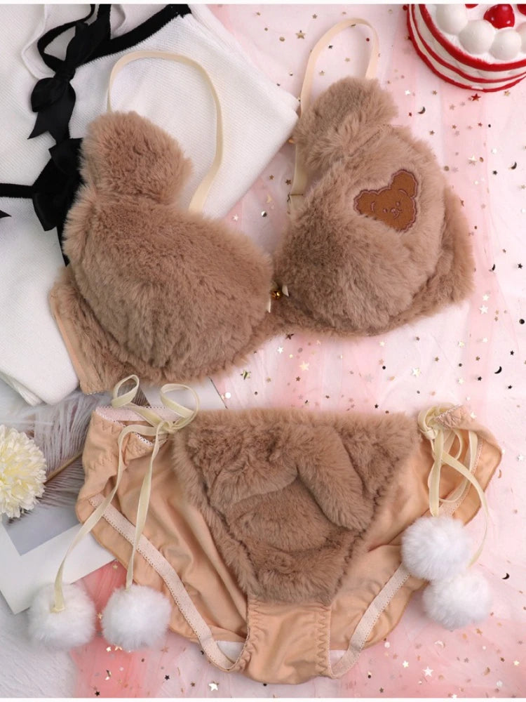 Set Intimo Donna Orsetto in Peluche ‒ Reggiseno e Slip Plush Invernali Cartoon