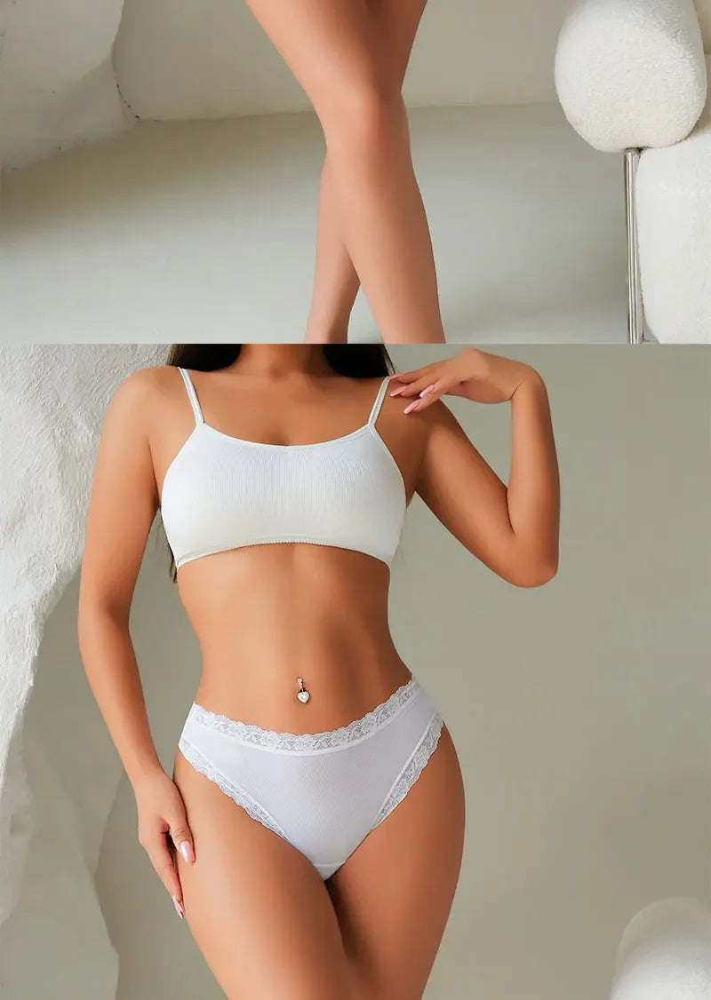 Set 5 pezzi perizomi donna vita media contrasto pizzo floreale – mutandine traspiranti sexy low-waist da S a XXL