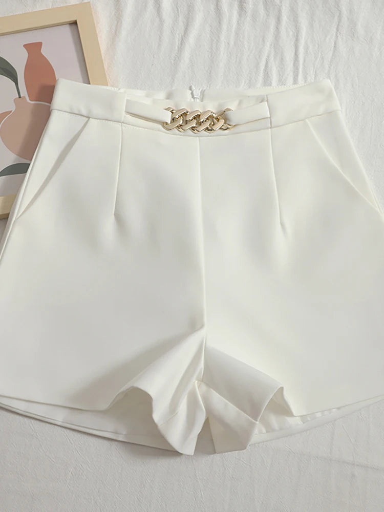 Shorts eleganti donna Heliar – A vita alta con zip e cintura femminile