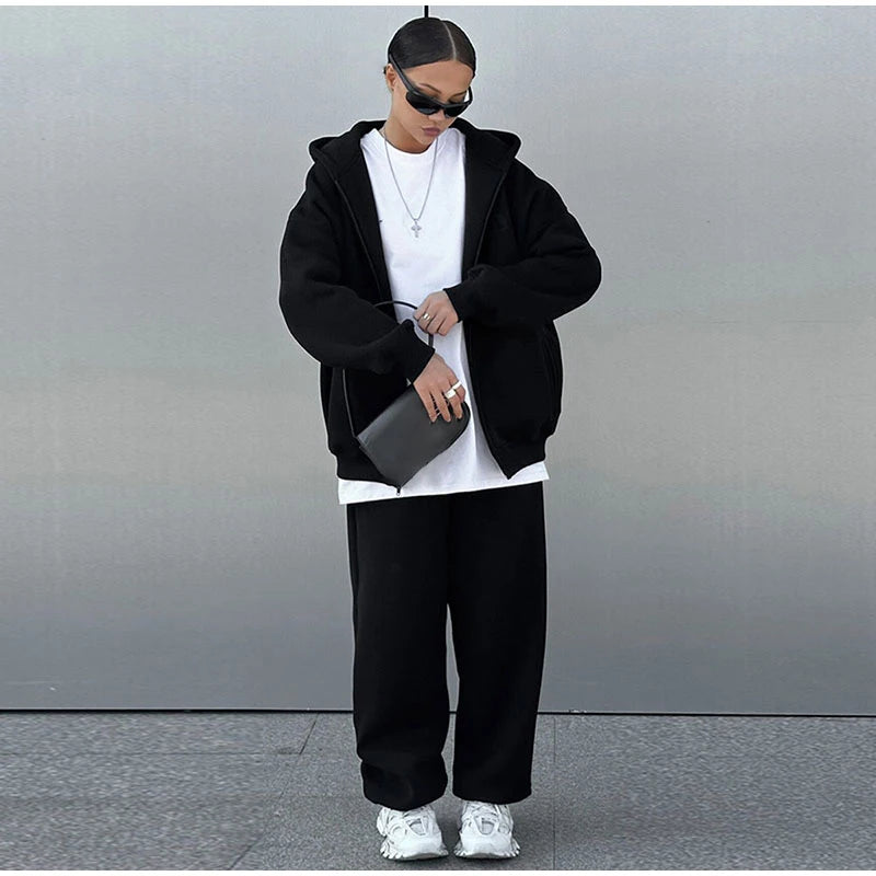 Set donna 2025 – tuta sportiva casual con felpa con cappuccio + pantaloni elasticizzati, outfit fitness & athleisure