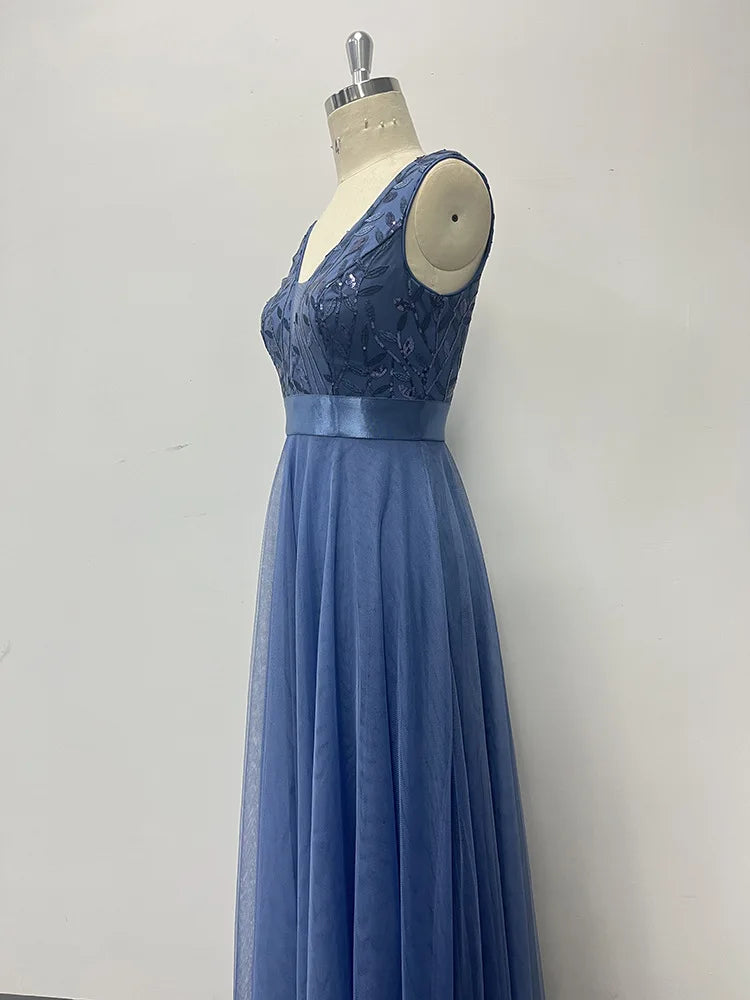 Abito Lungo Elegante Donna con Paillettes – Vestito Cerimonia Matrimonio e Damigella