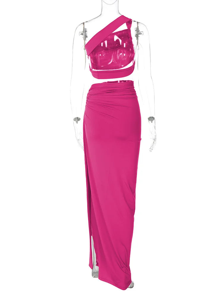 Completo 2 Pezzi Donna Estate 2025 – Top Corto Schiena Scoperta + Gonna Spacco Elegante per Party & Streetwear