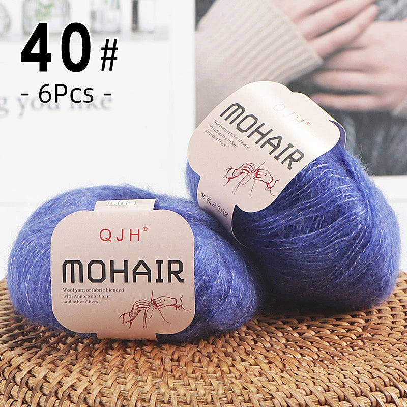Set 6 gomitoli filato mohair morbido – lana angora effetto fluffy per maglioni, sciarpe, shawl fai-da-te