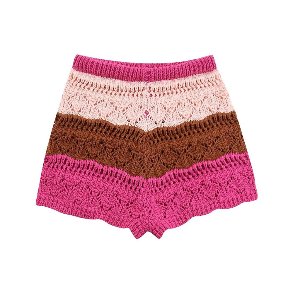 Co-ord estivo donna 2025 — Set maglia jacquard a righe con cardigan e shorts