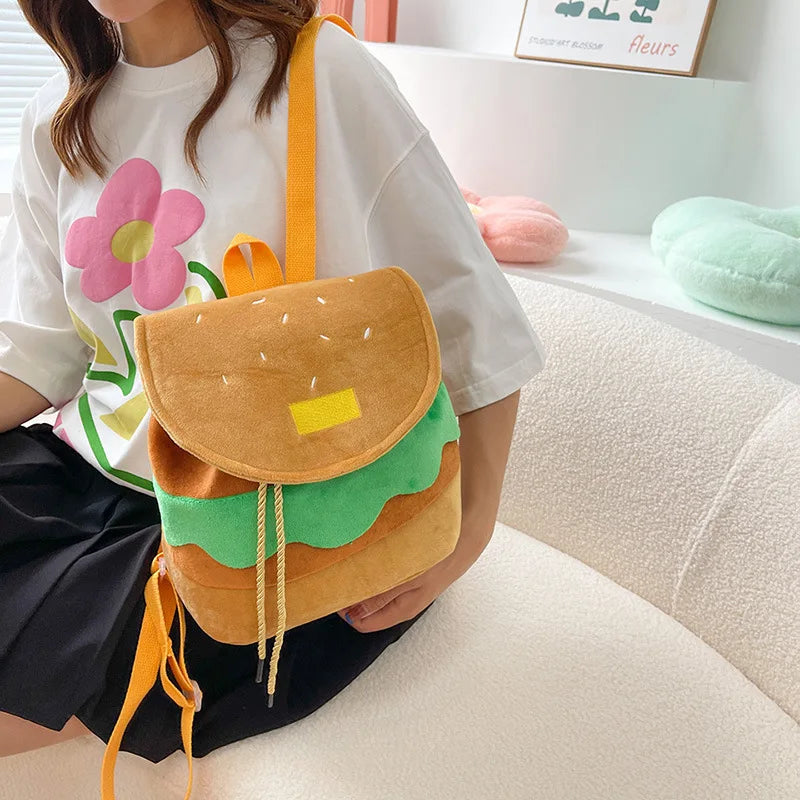Zaino hamburger cartoon unisex – Backpack kawaii grande capacità per bambini e adulti, design buffo e comodo