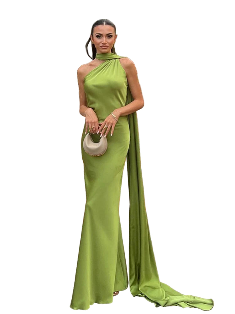 Abito da sera in raso con fiocco per donna – abito elegante schiena scoperta