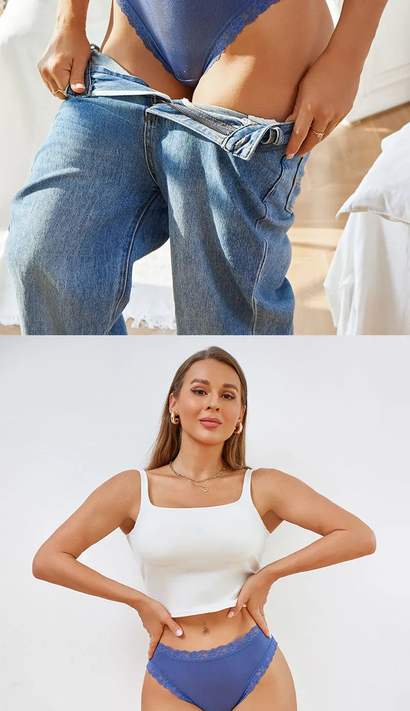 Set 5 pezzi perizomi donna vita media contrasto pizzo floreale – mutandine traspiranti sexy low-waist da S a XXL