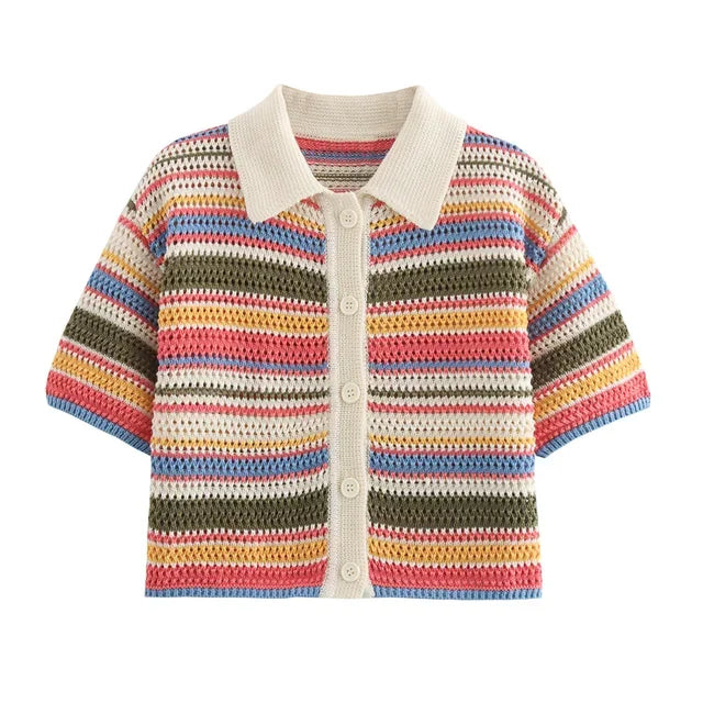 Co-ord donna 2025 – Cardigan rigato a maniche corte e shorts in coordinato
