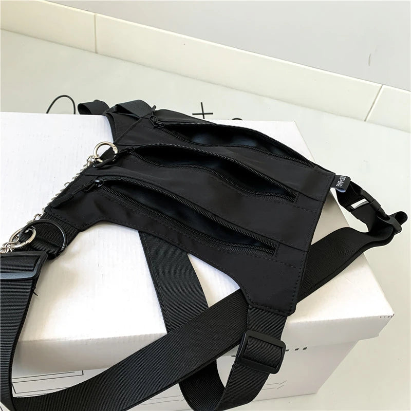 Borsa a petto unisex a 3 strati – pettorina nylon streetwear hip-hop versatile