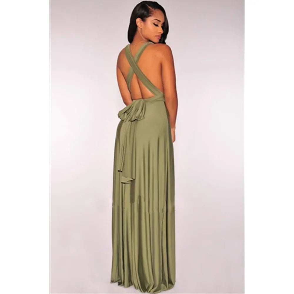Abito Lungo Multiway Donna con Scollo a V – Vestito Trasformabile Elegante