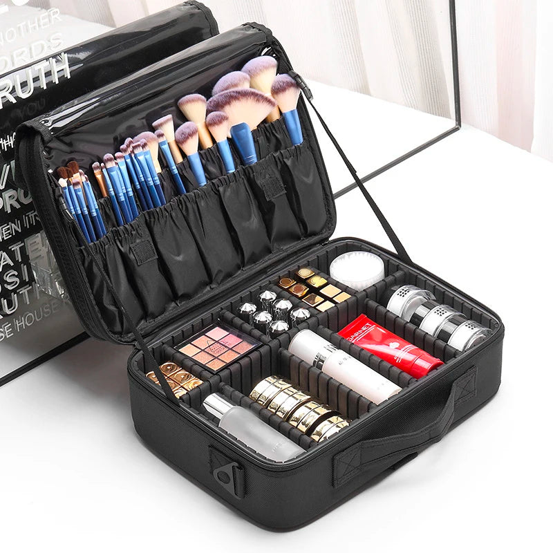 Borsa cosmetici grande in tessuto Oxford – beauty case da viaggio donna grande capacità, organizer make-up waterproof