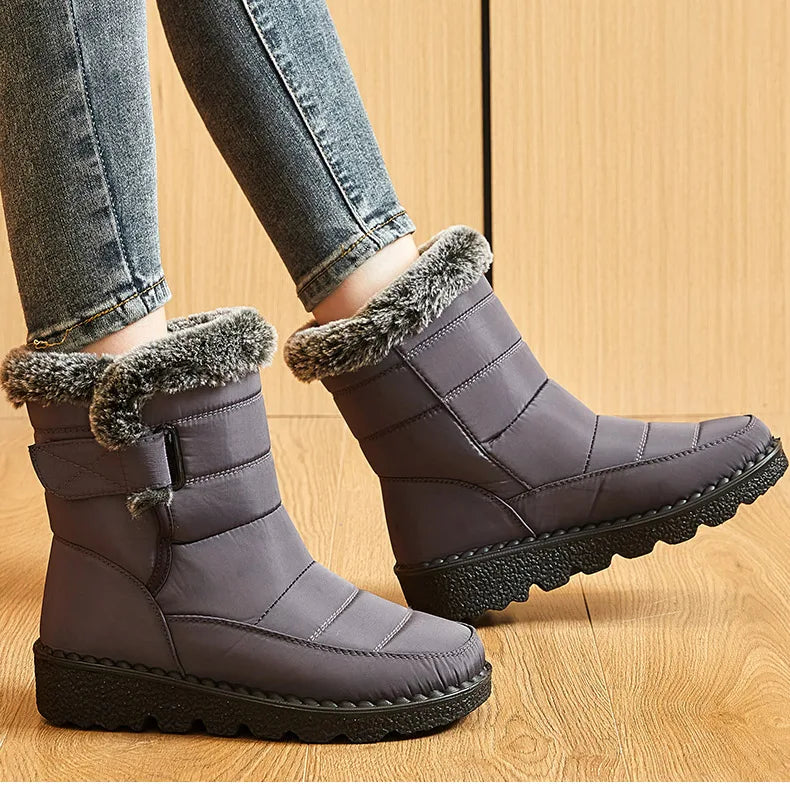 Stivali Invernali Donna – Ankle Boots Impermeabili con Pelliccia, Antiscivolo e Tacco Basso