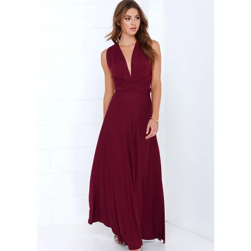 Abito Lungo Multiway Donna con Scollo a V – Vestito Trasformabile Elegante