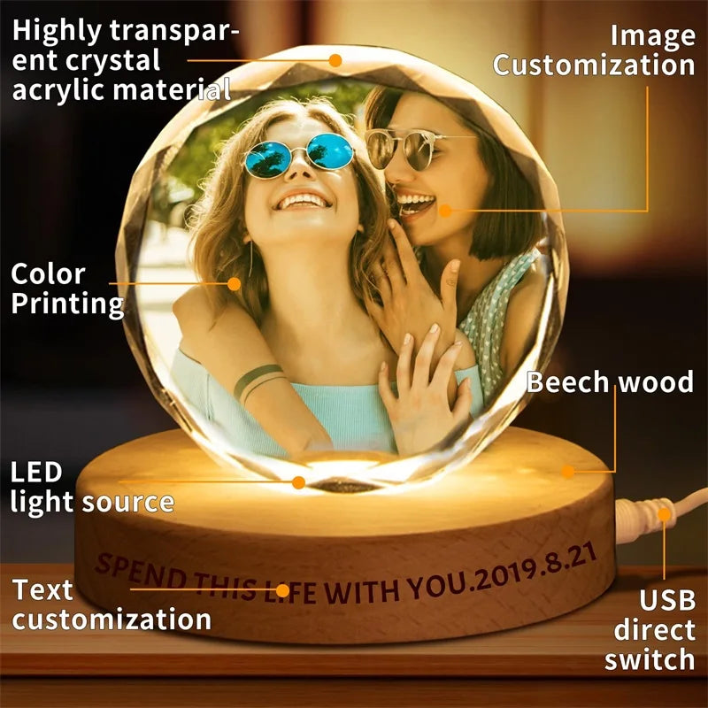 Cristallo Rotondo Personalizzato con Foto e Incisione – Ricordo Elegante per Anniversario e Matrimonio