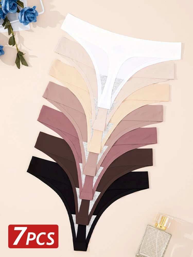 Set 7 pezzi perizomi donna seamless in ice-silk – vita bassa, T-back ultra sottile, mutandine low-waist comfort e invisibili