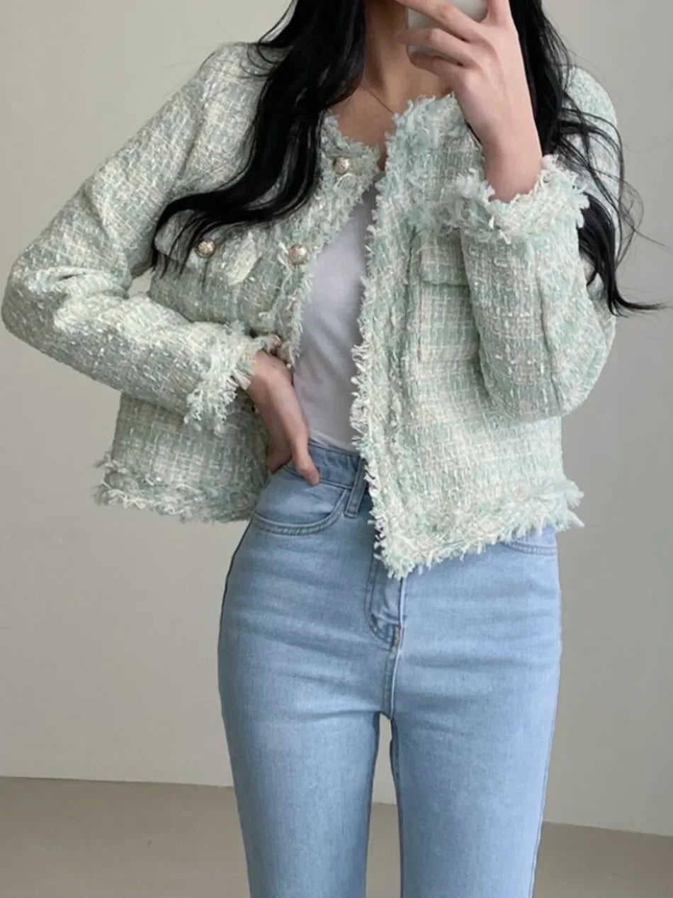 Cardigan Corto Donna Stile Coreano con Collo Tondo e Design Aperto – Giacca Imbottito