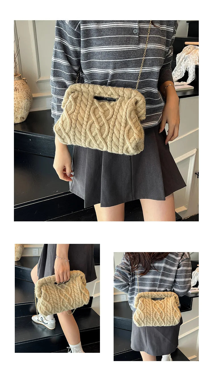 Borsa Crochet Donna Invernale – Crossbody Tricot con Catena e Texture Maglia