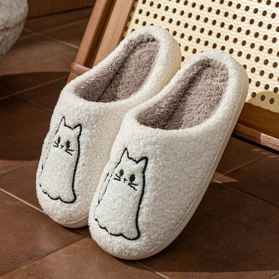 Ciabatte da casa donna 2025 – pelose con ricamo gatto, antiscivolo, perfette per inverno indoor cozy