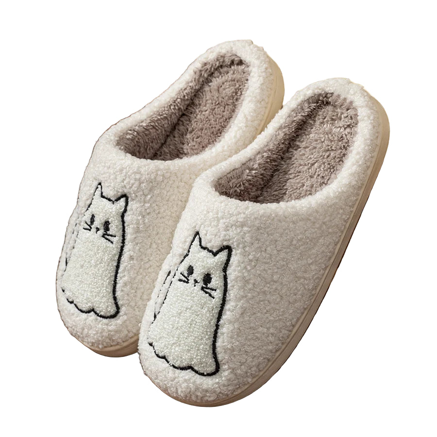 Ciabatte da casa donna 2025 – pelose con ricamo gatto, antiscivolo, perfette per inverno indoor cozy