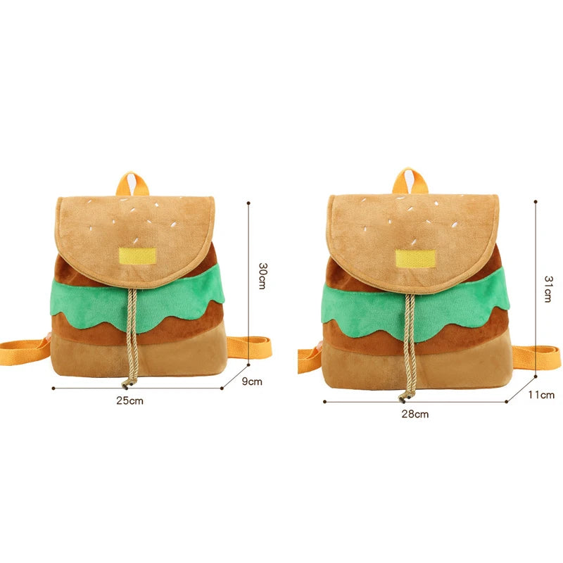 Zaino hamburger cartoon unisex – Backpack kawaii grande capacità per bambini e adulti, design buffo e comodo