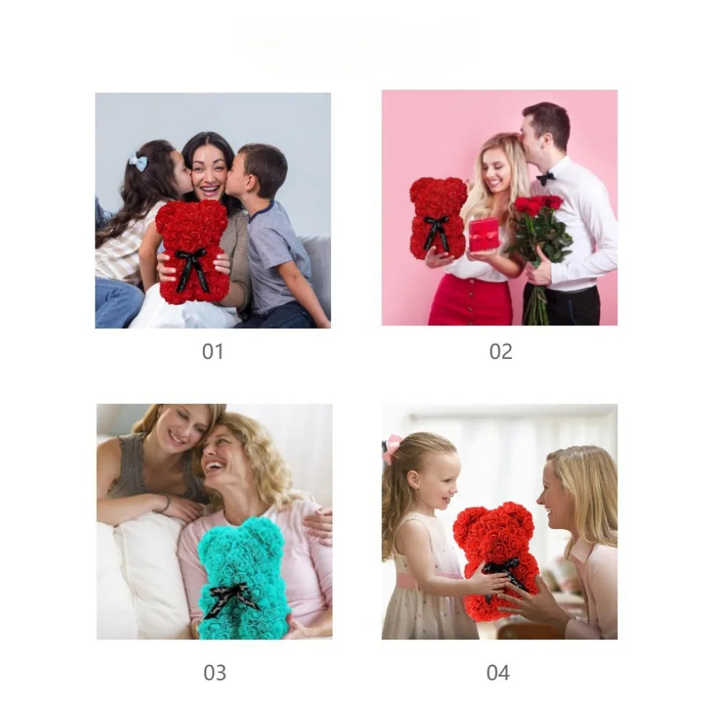 Orsetto di Rose Artificiali 25 cm con Scatola – Regalo Romantico San Valentino
