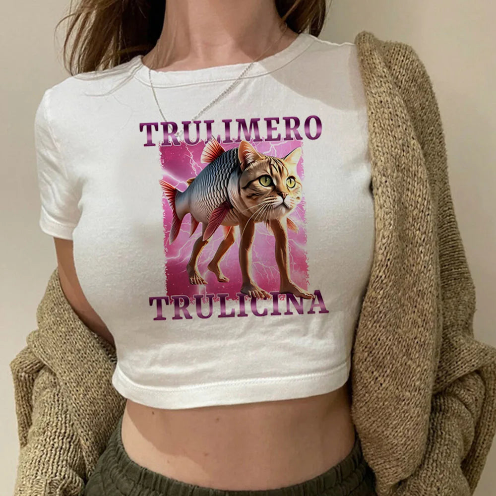 Maglietta Crop Top Italian Brainrot – Stile Memes Colorato e Trendy