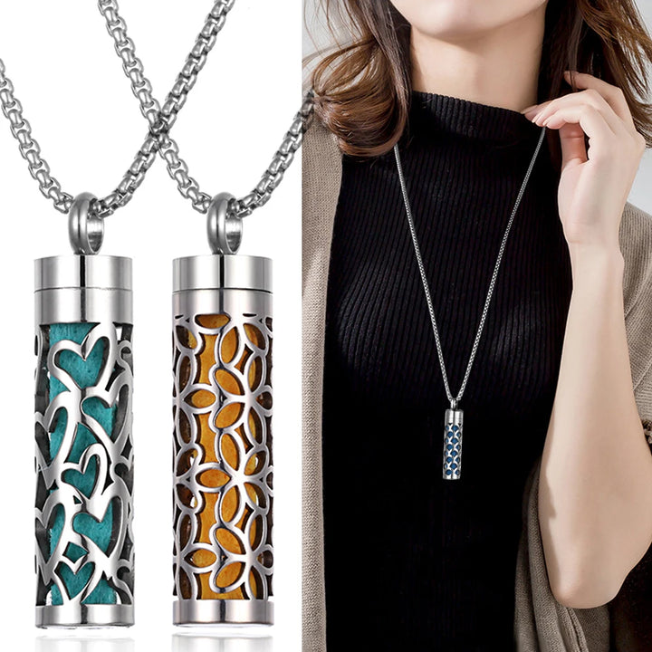 Collana diffusore profumo in acciaio – Aromaterapia wearable argento con spugnetta interna