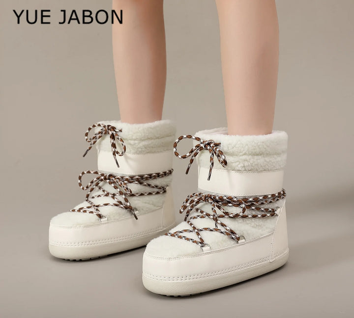 Botas Mujer 2026 New Snow Boot Women Winter Warm Shoe Platform Space Boots Skiing Space Boots Round Toe Platform Ankle Snowboots
