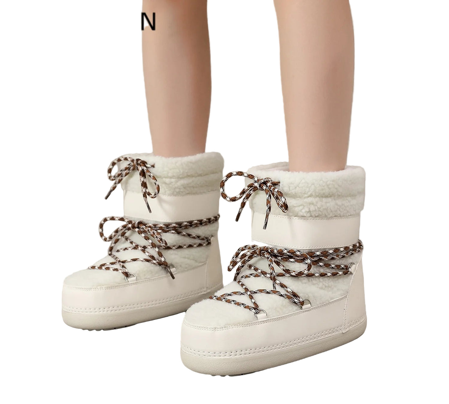 Stivali da neve donna con plateau – snow boots invernali warm windproof ankle-boots con punta tonda, piattaforma alta e stile sci