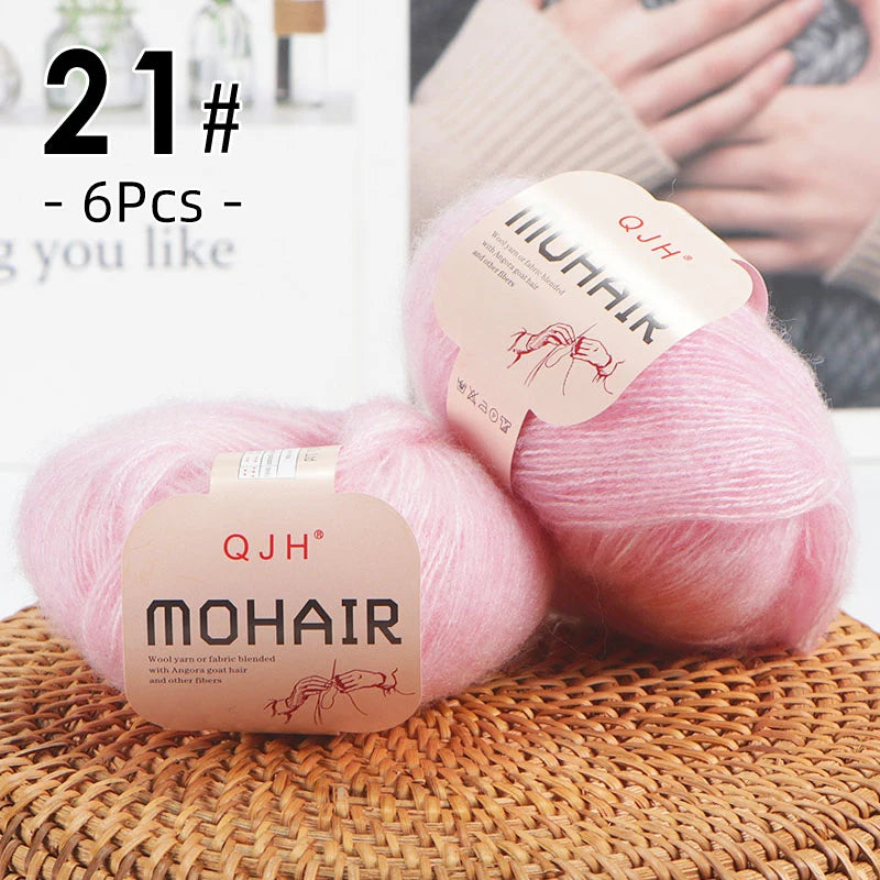 Set 6 gomitoli filato mohair morbido – lana angora effetto fluffy per maglioni, sciarpe, shawl fai-da-te