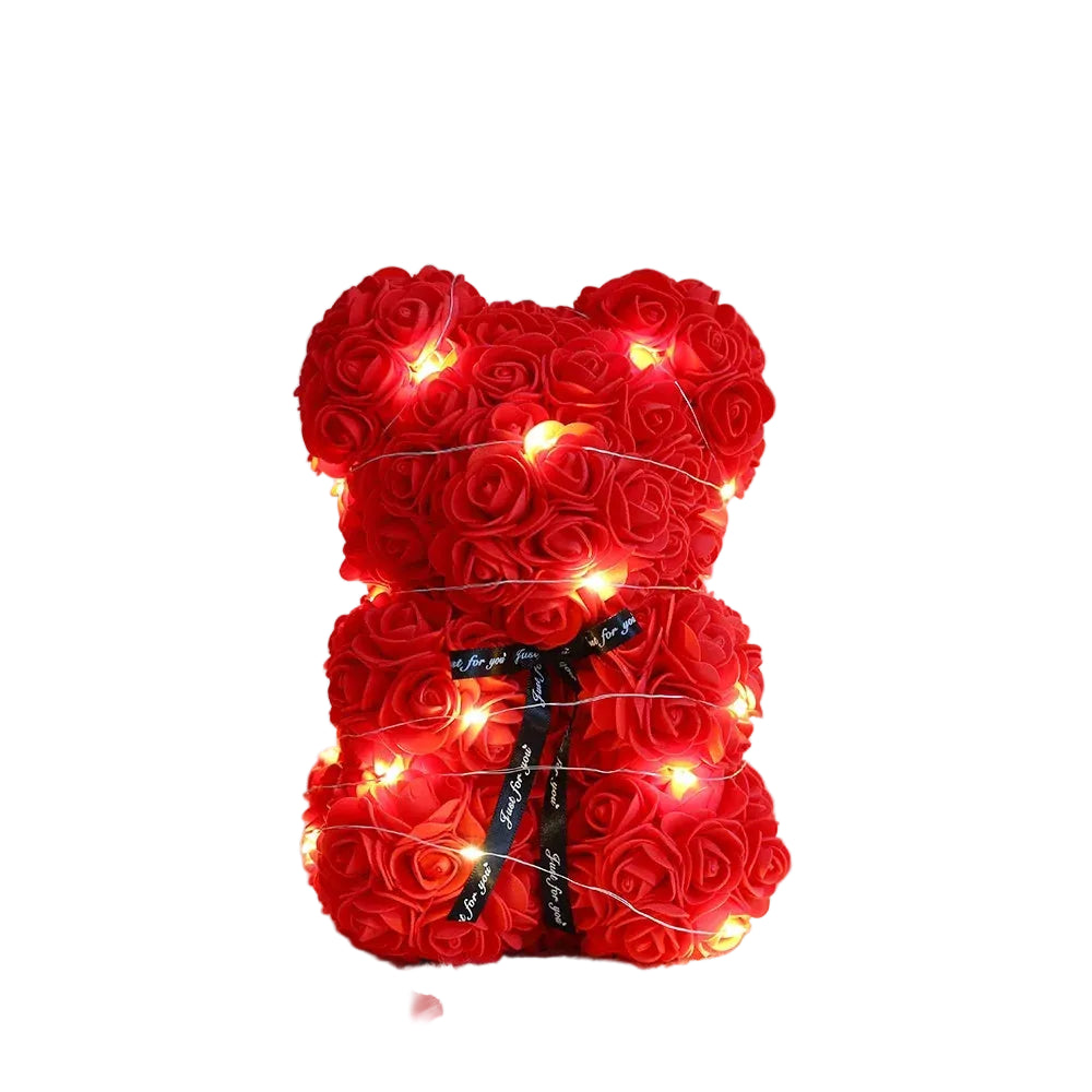 Orsetto di Rose Artificiali 25 cm con Scatola – Regalo Romantico San Valentino