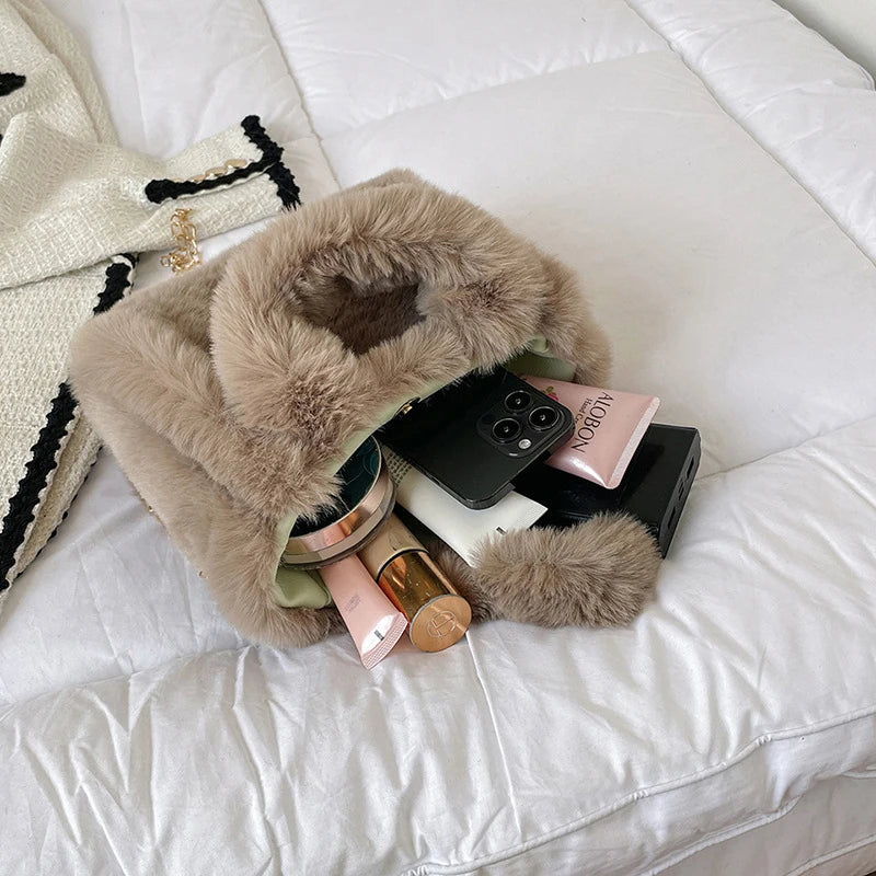 Shopper Tote Donna in Ecopelliccia Invernale – Borsa Furry Fluffy a Tracolla o Spalla