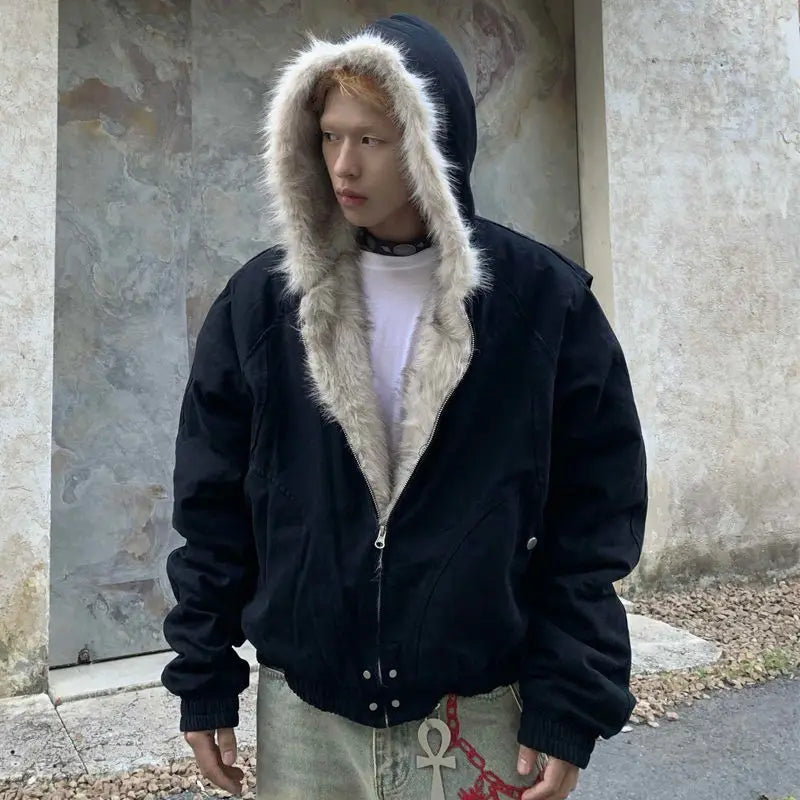 Giacca imbottita oversize camouflage con cappuccio – stile vintage unisex