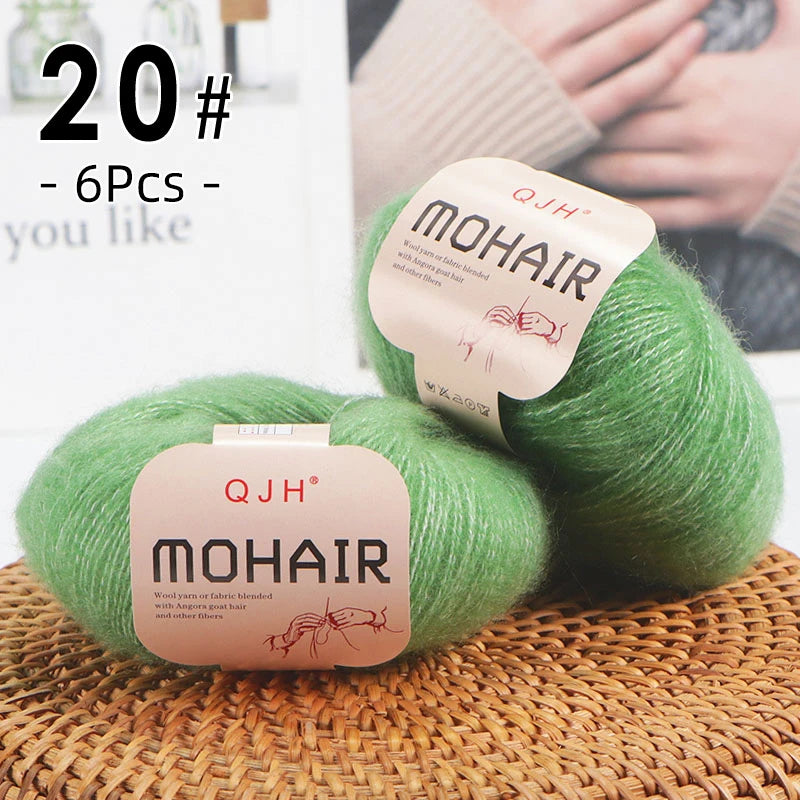 Set 6 gomitoli filato mohair morbido – lana angora effetto fluffy per maglioni, sciarpe, shawl fai-da-te